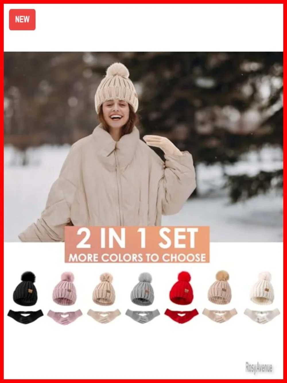 Winter Fleece Lined Beanie Hat and Touchscreen Gloves Set